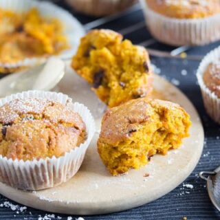 teared chocolate chip pumpkin muffins