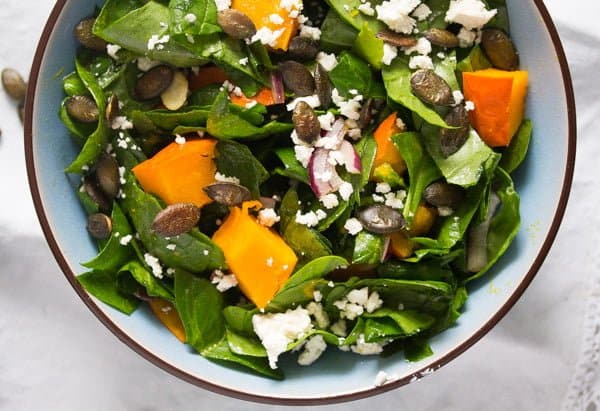 close up of roast pumpkin salad