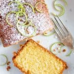 pinterest image with title the best lime drizzle cake.