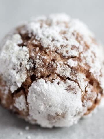 almond chocolate cookie tossed in confectioners sugar.