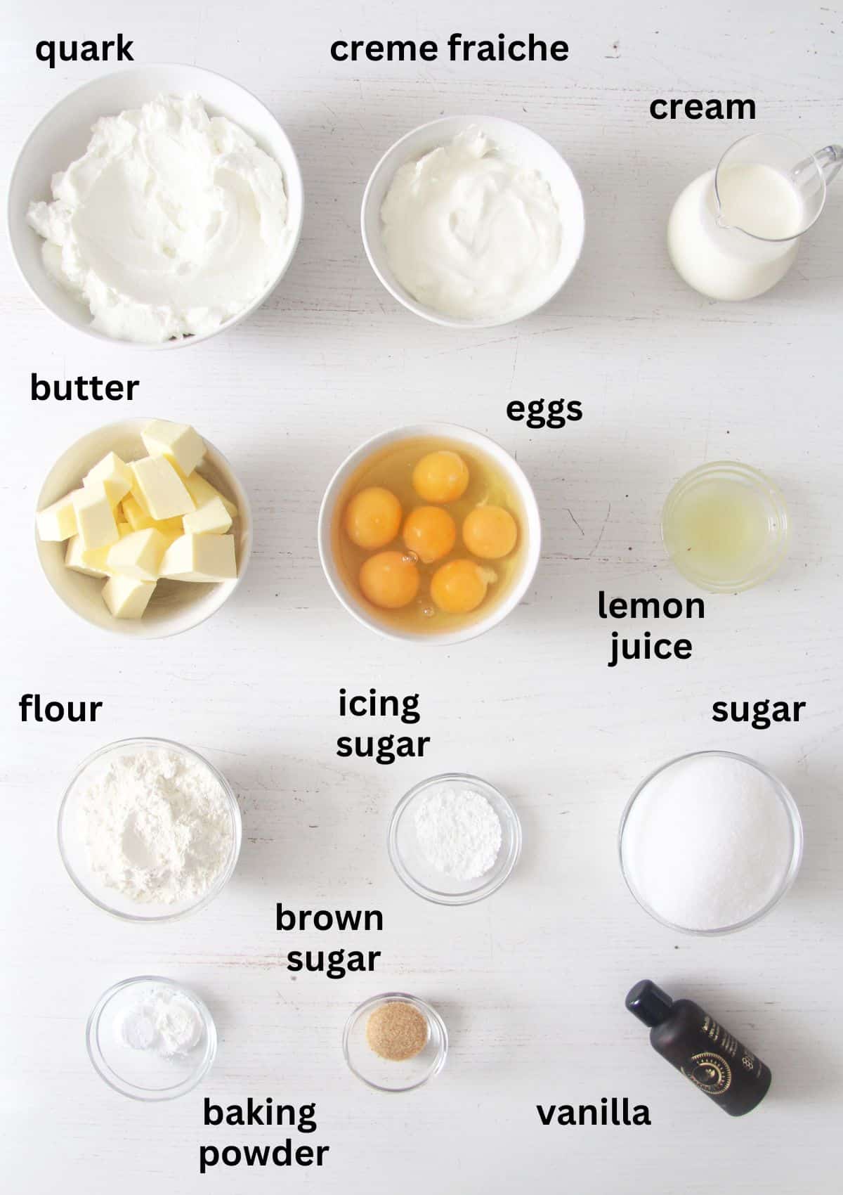 listed ingredients for making cheesecake without crust.