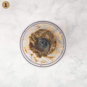paste for making turkey meatball curry in a small food processor.