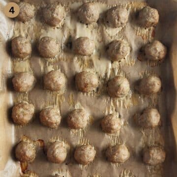 baked spicy turkey meatballs on a baking sheet.