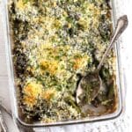 green bean casserole without milk overhead view.