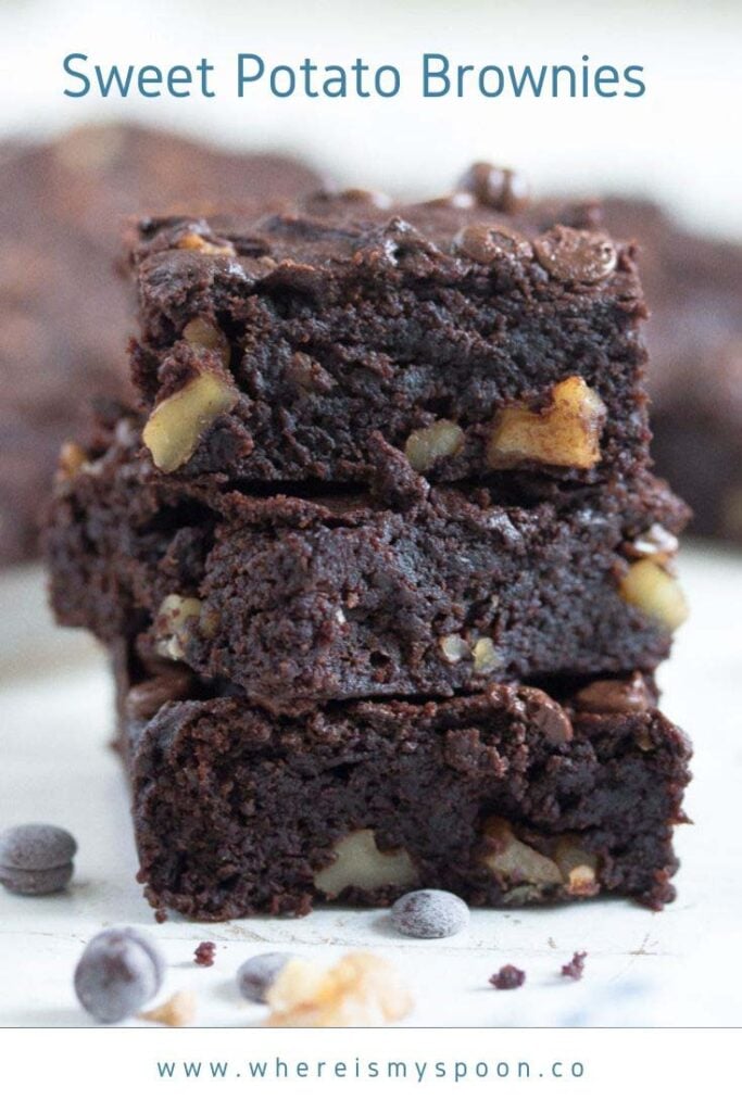 a stack of sweet potato brownies