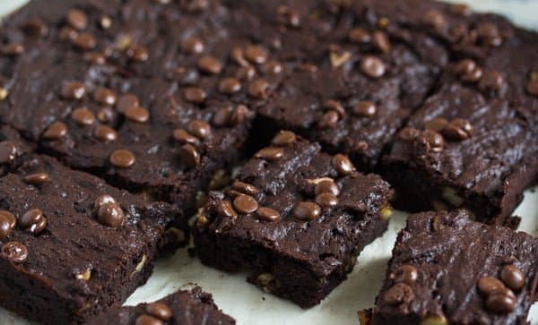 sliced sweet potato brownies with chocolate chips