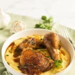 pinterest image with the title chicken and polenta.