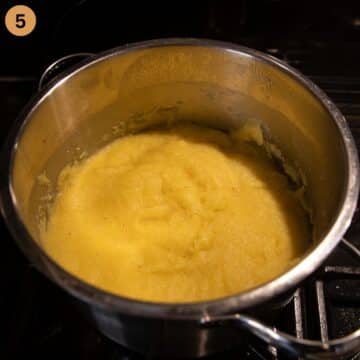 cooked polenta in a pot.