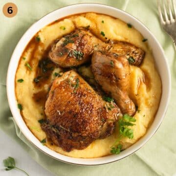 chicken pieces served over polenta.
