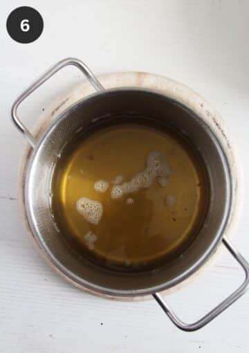 melted duck fat in a small pan.