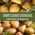 pinterest image with title for crispy confit potatoes.