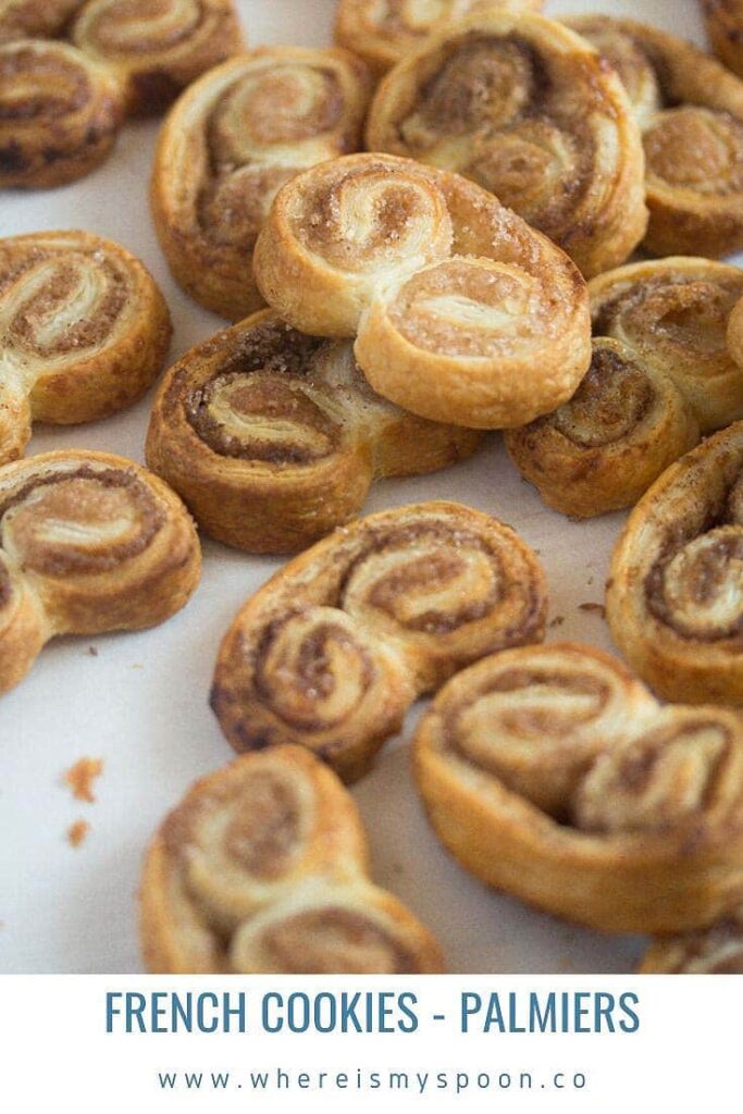 puff pastry French cookies palmiers on the table