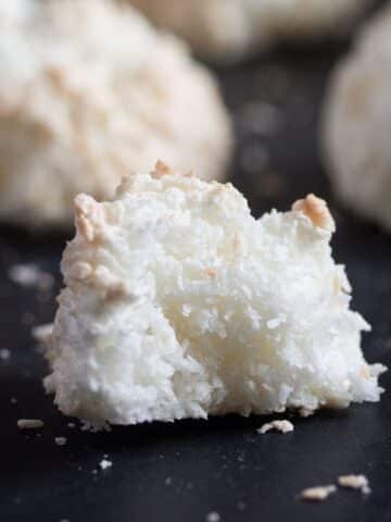 close up of german coconut macaroons showing the inside.