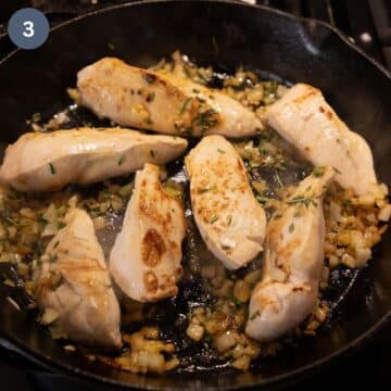 saute chicken and onions in a cast iron skillet.