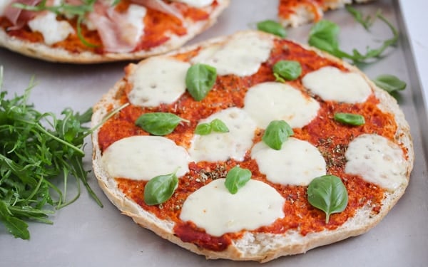 margherita flatbread pizza on the table