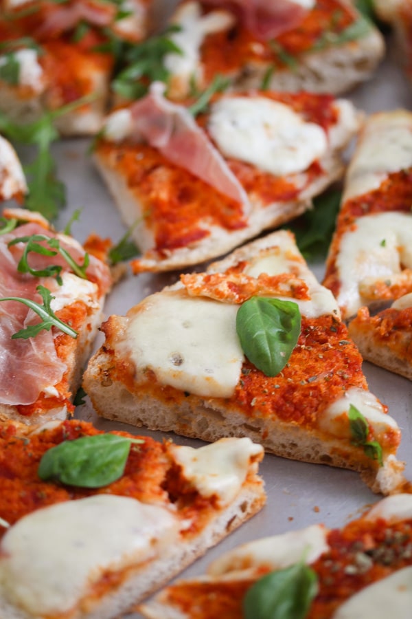 slices of flatbread pizza margherita