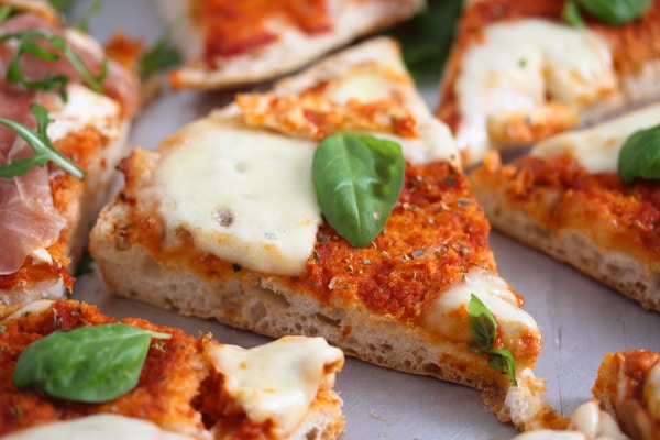 slices of flatbread pizza margherita