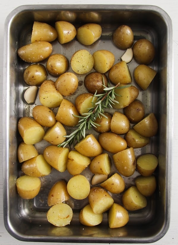 uncooked confit potatoes with goose fat