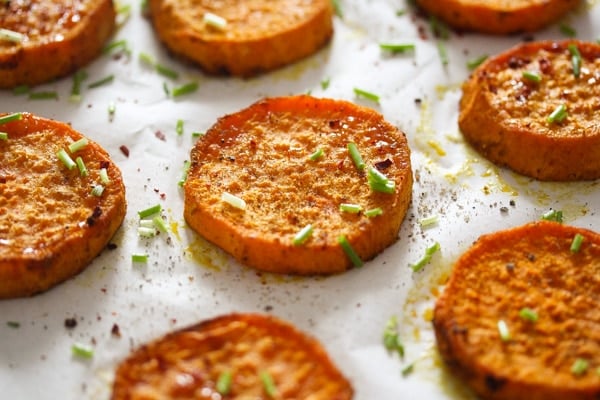 baked sweet potato slices with spices