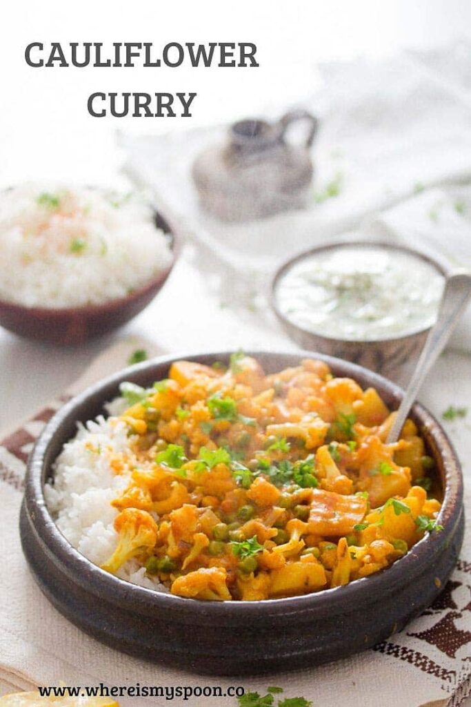 bowl of cauliflower curry with rice