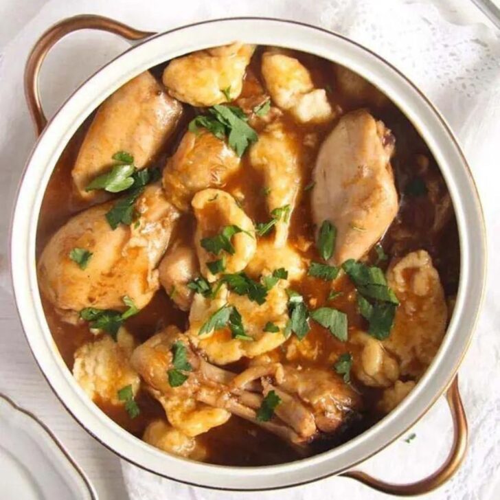 bowl with chicken paprikash with nokedli.