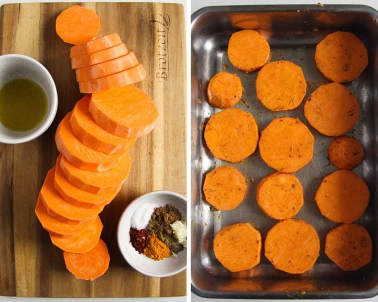 sliced sweet potato with spices
