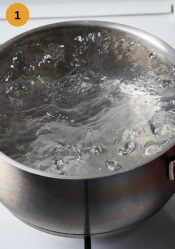 boiling water in a small pot.