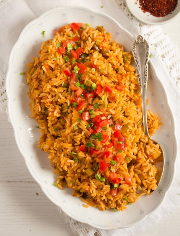 plate with barbecue rice