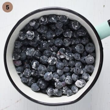 frozen blueberries in a small pan.
