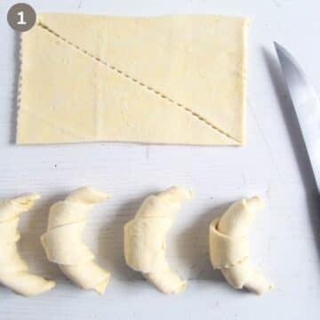 pieces of crescent dough rolls, and four already rolled rolls.