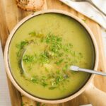 irish potato soup with leeks in a bowl