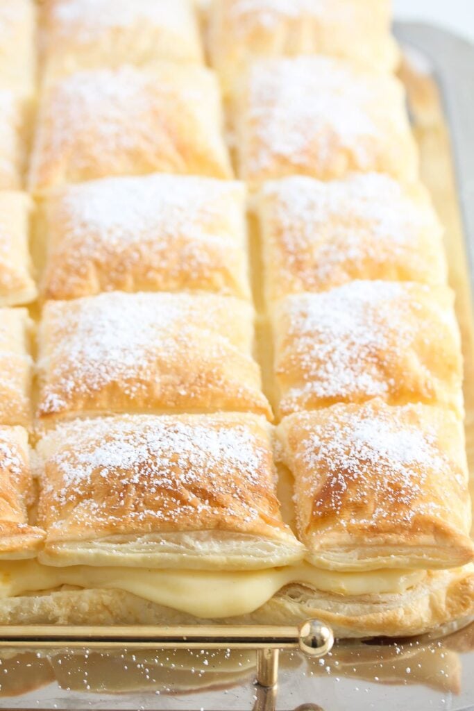 crispy layers of puff pastry filled with vanilla custard