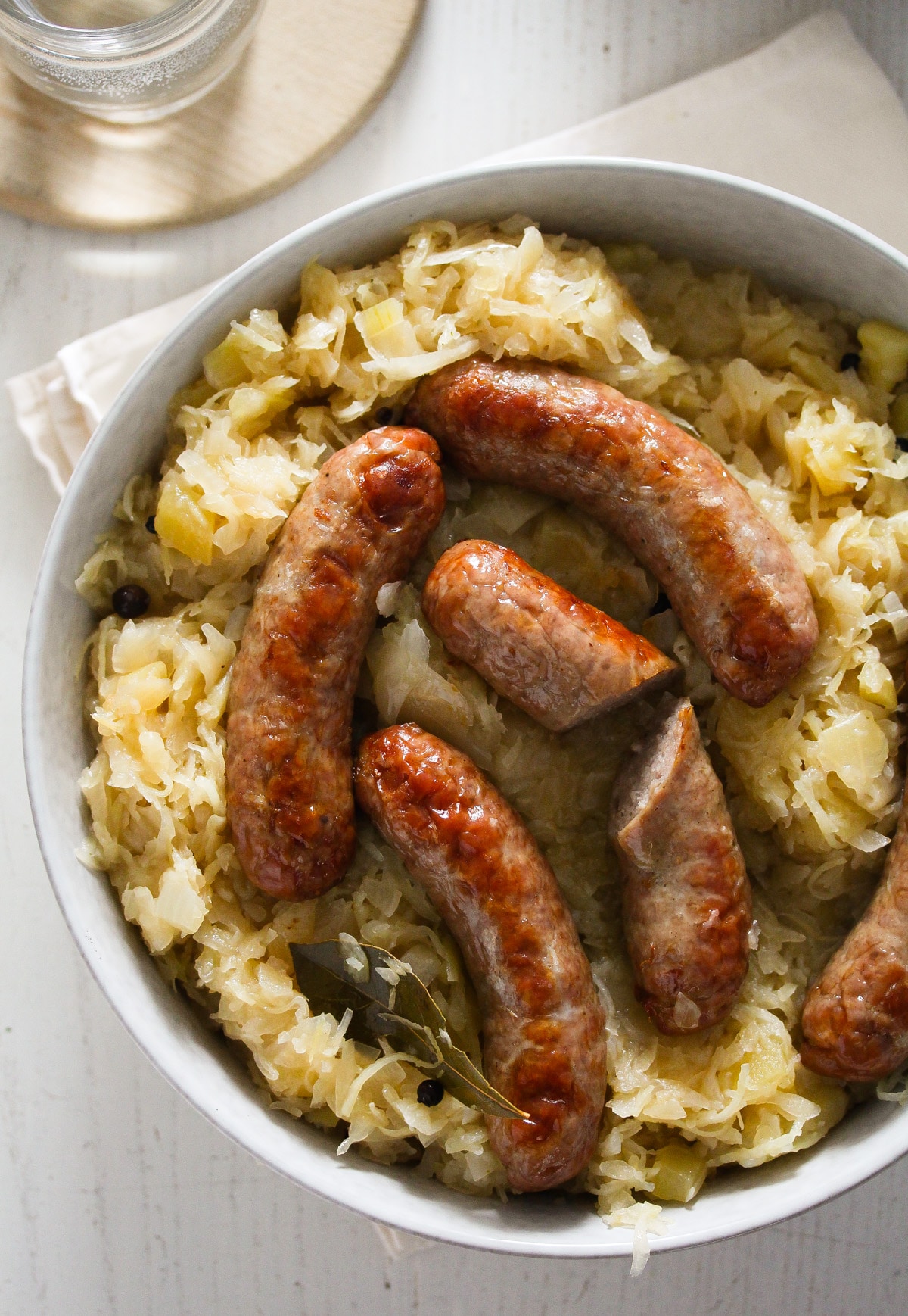 brats in oven served with german sauerkraut