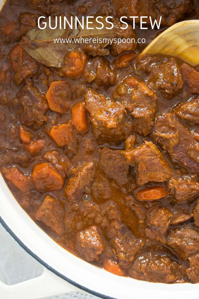 guinness stew for st patrick's day in a dutch oven