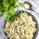 pinterest image with title for lemon orzo salad.
