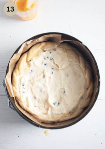 unbaked romanian pasca filled with quark and raisin mixture.