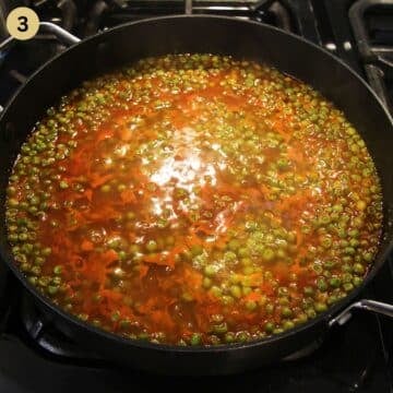 making pea stew in a large saucepan.