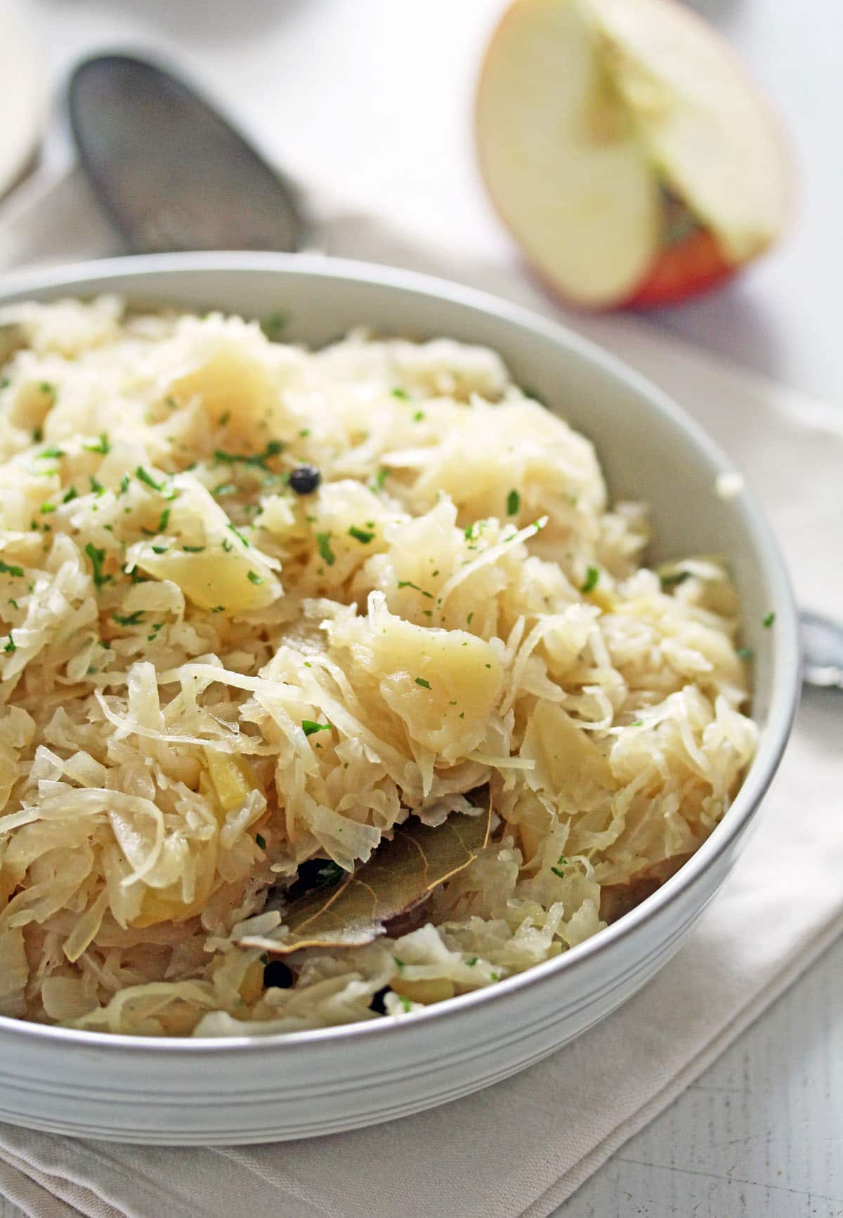 close up german sauerkraut with apples