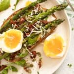 pinterest image with title for eggs and asparagus breakfast.