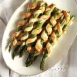 asparagus puff pastry twists on a vintage platter.