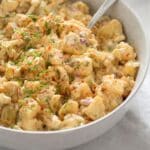pinterest image with title for deviled egg salad with potatoes.