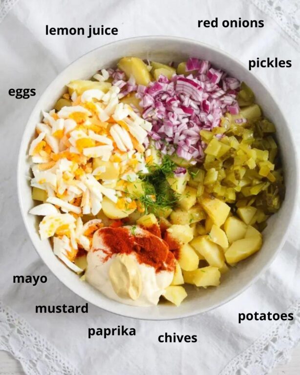 Deviled Egg Potato Salad (with Mayonnaise and Pickles)