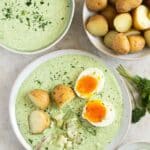 pinterest image with the title frankfurter green sauce.