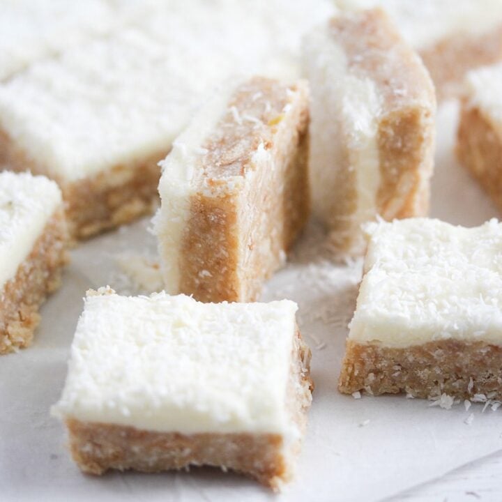 little cake squares with white frosting