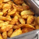 roasted polenta potatoes in a baking dish.