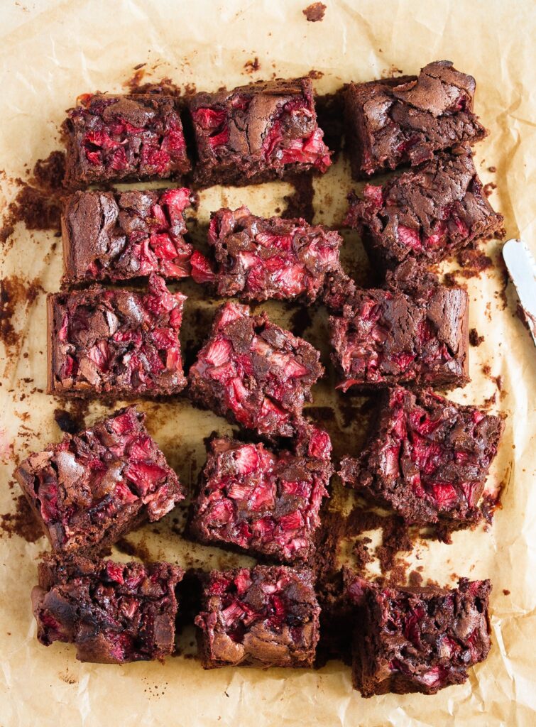 brownies with berries made from scratch on baking paper