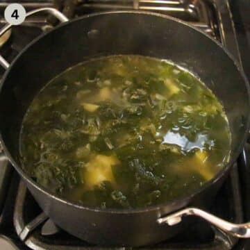 simmering soup with potatoes and wild garlic.