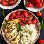 pinterest image with the title savory strawberry chicken.
