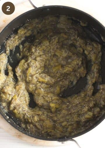 rhubarb and chia seed jam thickened in a cooking pot.
