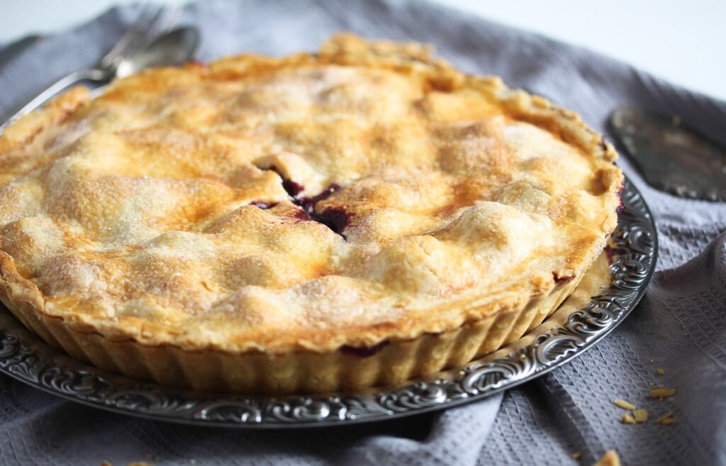 double crusted pie with rhubarb filling
